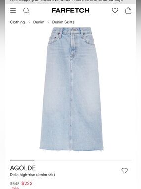 Agolde Della Light Blue Denim Midi Skirt in size 25 waist